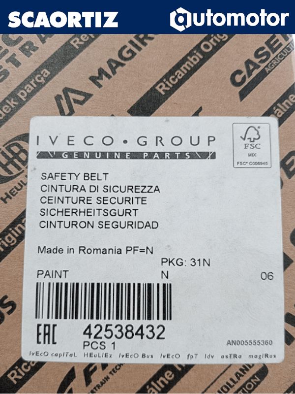 Cinturon de Seguridad Iveco Referencia: 42538432