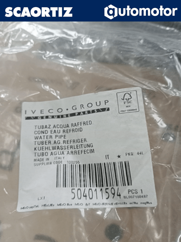 Tuberia de Agua Iveco Referencia: 504011594
