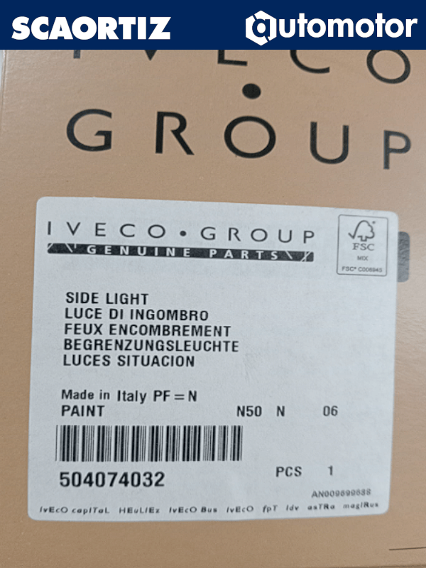 Piloto de Posicion Iveco Referencia: 504074032