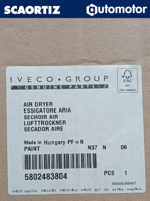 Secador de Aire Iveco Referencia: 5802483804