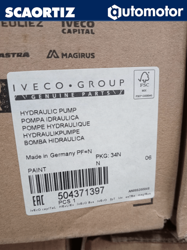 Bomba Hidráulica Iveco Referencia: 504371397